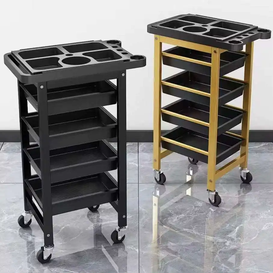 Metal Beauty Cart for Barber Shop Hair Styling Tools Modern Design Hair Perming and Coloring Cart