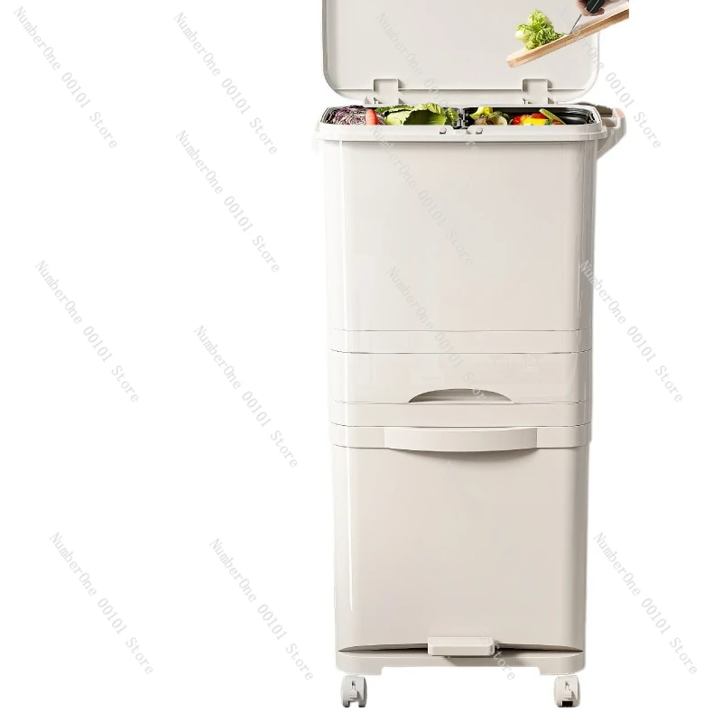 

Kitchen trash can household double-layer high model, no bending over, wet and dry classification, Japanese large large capacity