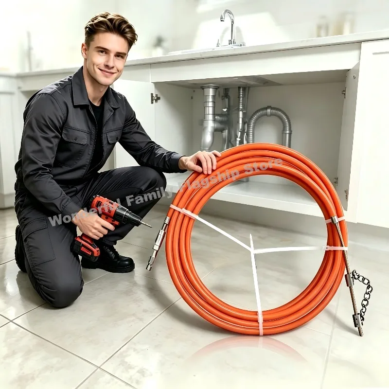Flexible Drain Auger Plumbing Snake Tool Set - 65Mn Spring Steel Hex Shank Clog Remover for Sink and Sewer Pipe Unclogging