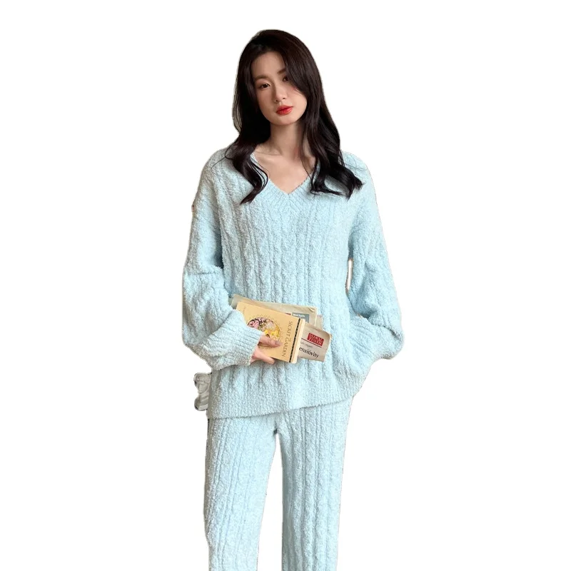 Winter Warm Sexy V-neck Pajama Lounger Pajamas Woman Pyjamas