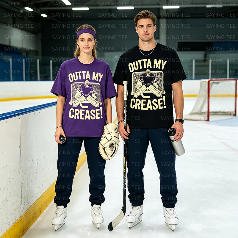 Outta My Crease Lustiges Eishockey-Torwart-Kunstwerk für Männer und Frauen T-Shirts Eishockey-Liebhaber Unisex T-Shirt Outdoor-Sportbekleidung – Detail 4