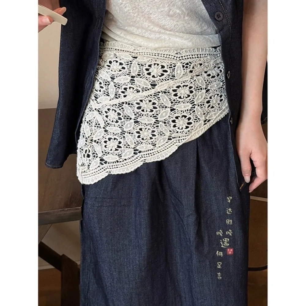 العصرية الدانتيل تقليم ضرطة الستار سليم صالح جوفاء التدريجي الورك الستار Y2K جميلة المئزر التفاف تنورة الصيف