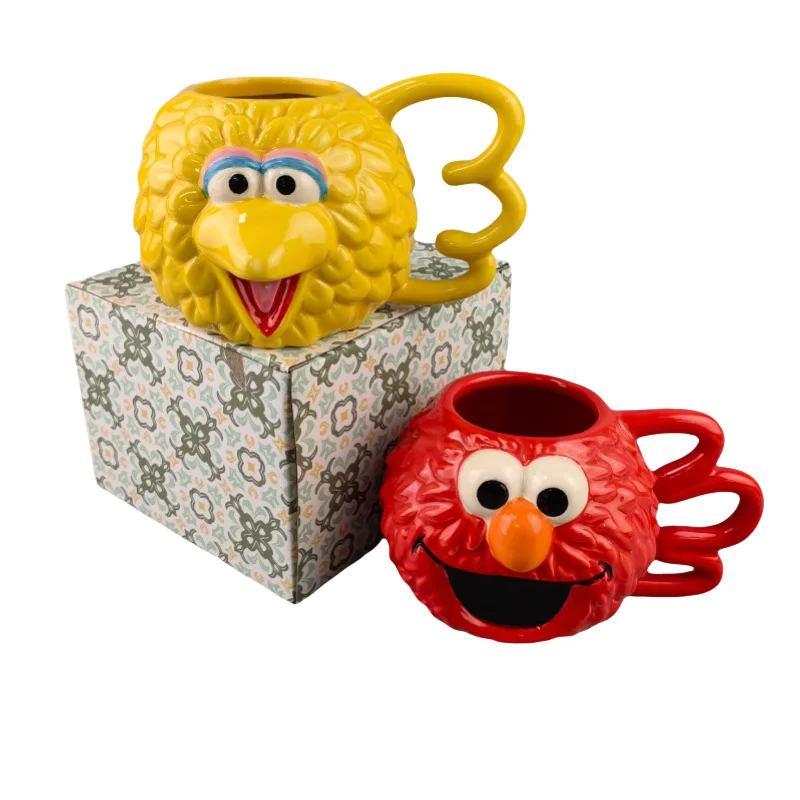 New Hasbro Sesame Street Elmo Big Bird Anime Cartoon 3D Cute Ceramic Cup Creative Personalized Kawaii Mug Couple Water Cup Gift