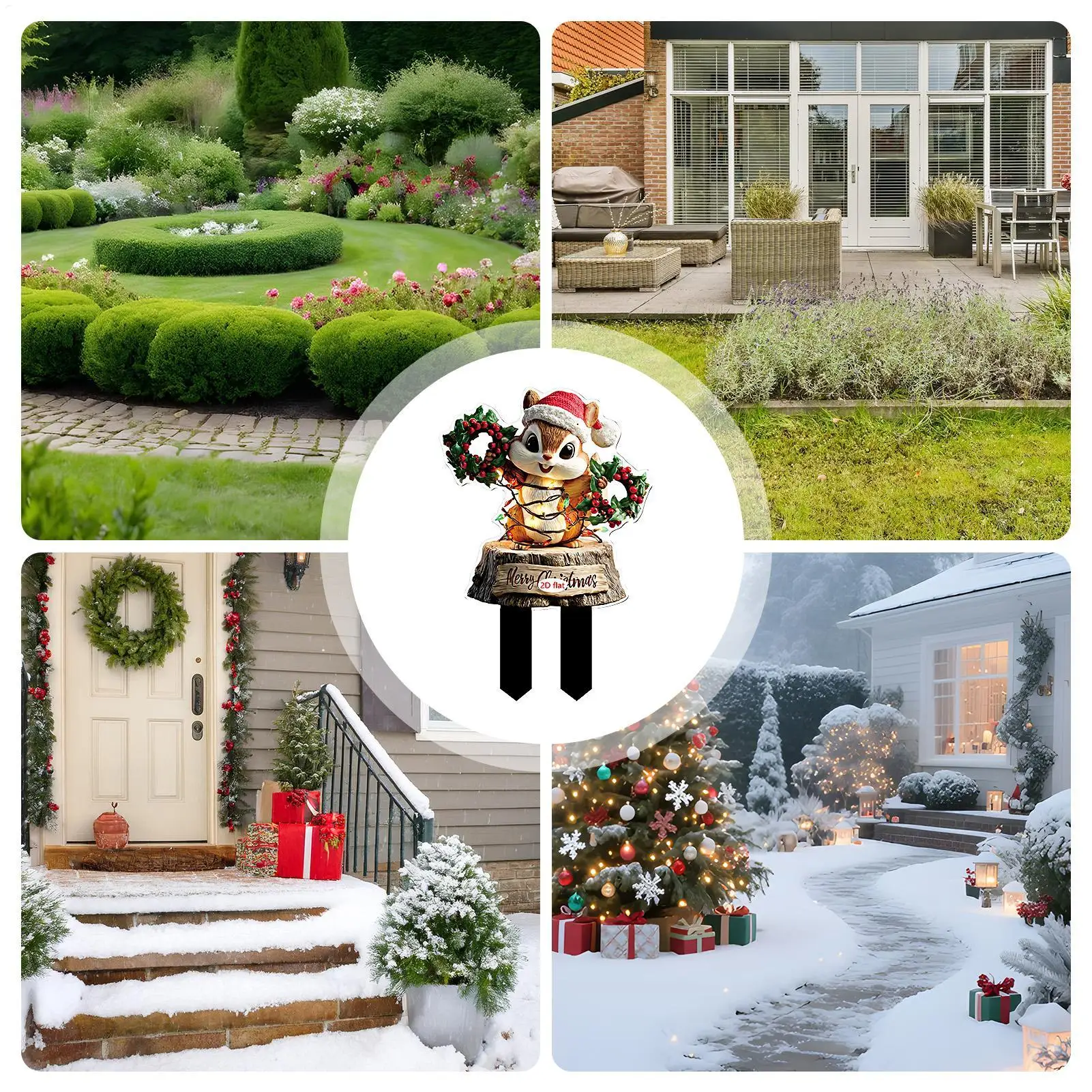 Estacas de jardín navideñas, estacas decorativas de jardín para decoración navideña, suministros de fiesta acrílicos planos 2D para maceta, maceta