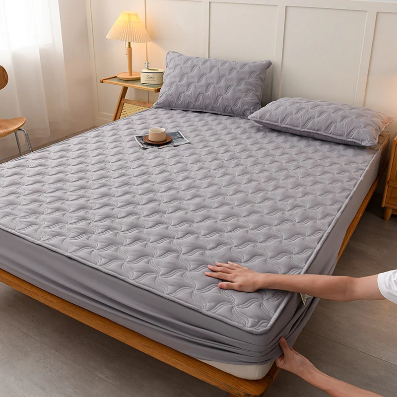 100% Waterproof Mattress Cover Pure Washed Cotton Mattress Pad Cover Breathable Comfortable Fitted Sheet Soft Bed Cover Washable