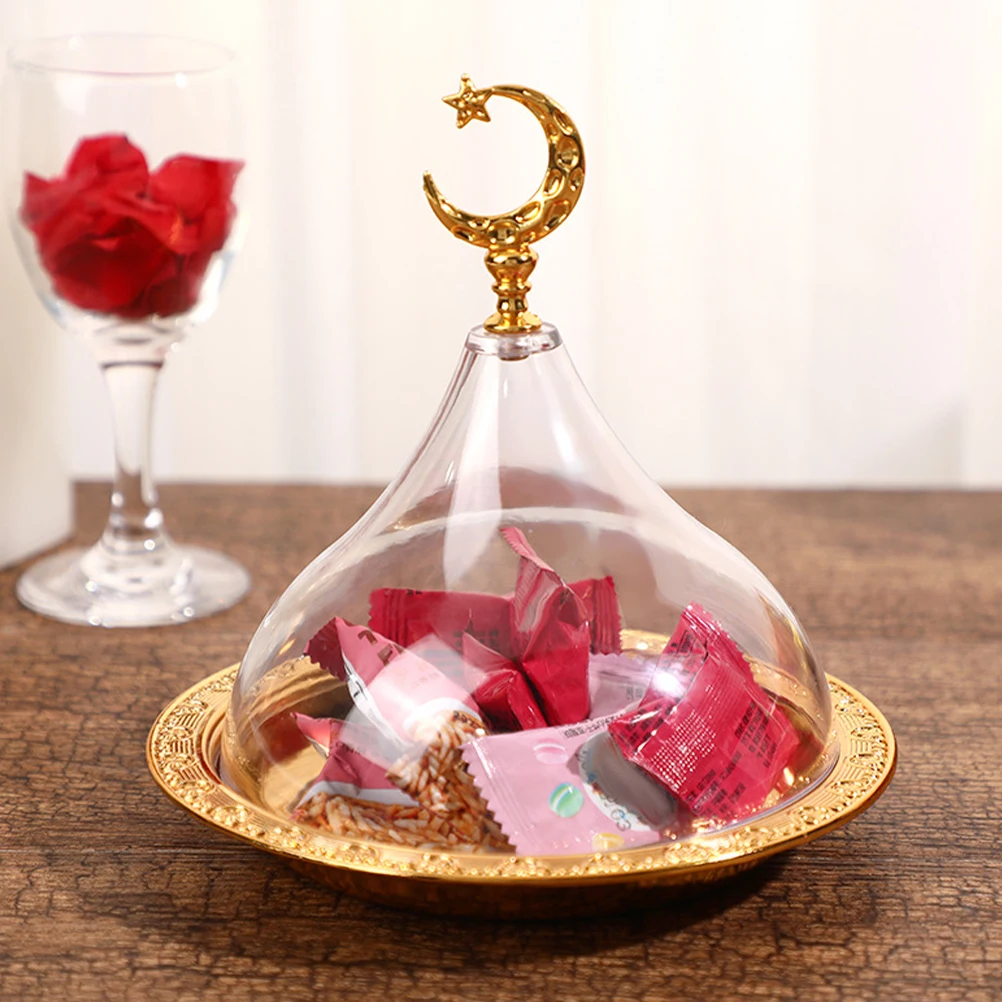 

Cake Tray Cover Transparent Lid for Fruitcake Golden Acrylic Zinc Alloy Retro Carving Tray Dessert Protective Cover Storage
