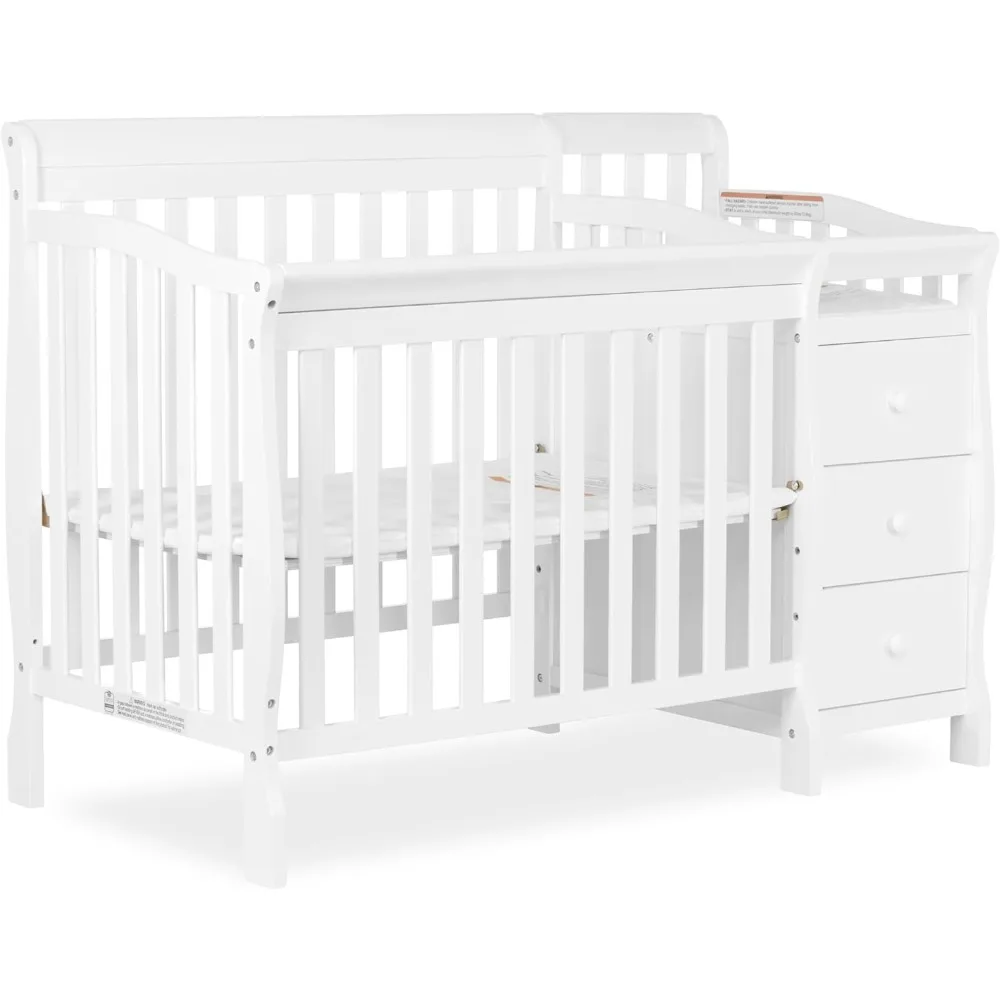 Dream On Me Jayden 4-in-1 Mini Convertible Crib And Changer in White, Greenguard Gold Certified, Non-Toxic Finish,