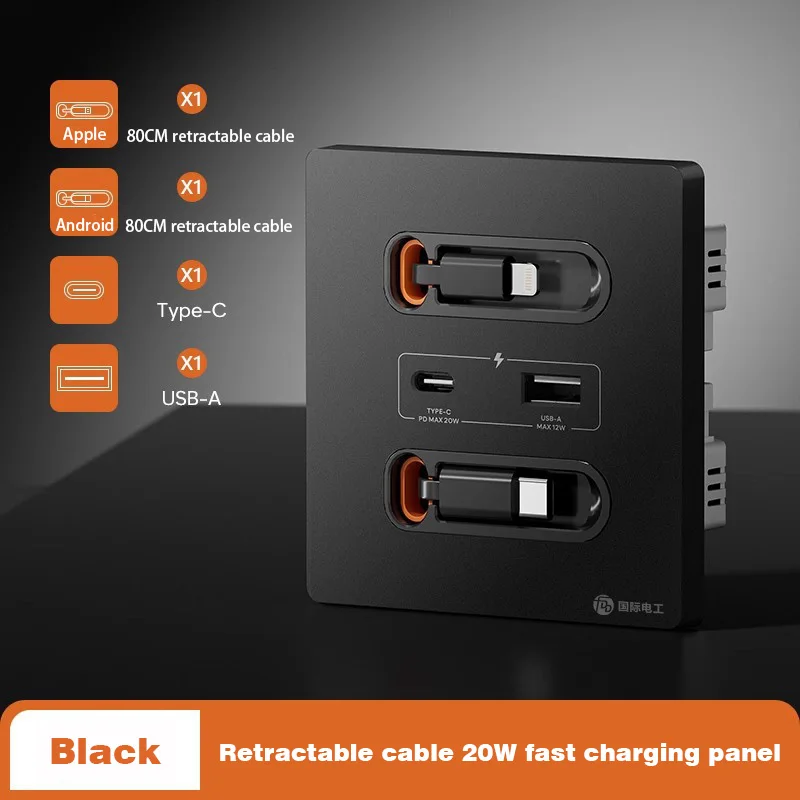 Universal Wall Socket With 20W Fast Charge USB-C Port, PC Power Outlet Panel, Mobile Phone Type-C Charger Integration