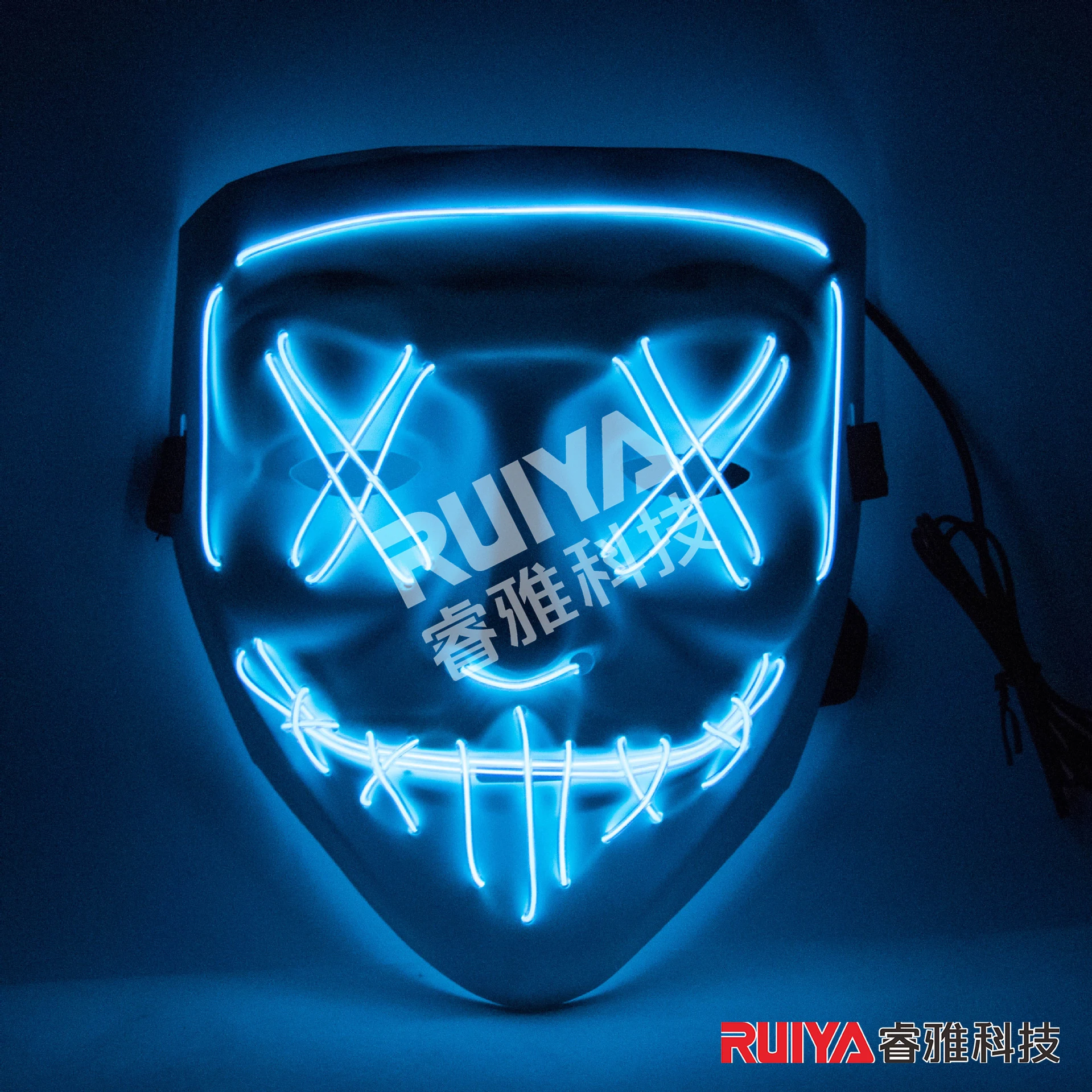 Festa de Halloween Máscara Luminosa LED, Dupla Face Fantasma, Fluorescente V-Shaped, Horror Atmosfera Prop, Face Completa, Presente Criativo Masculino