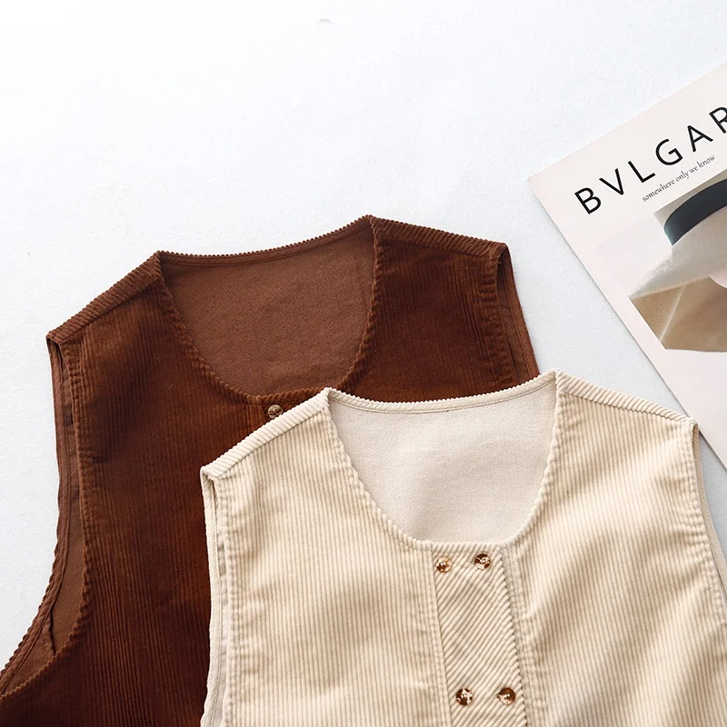

Women's Corduroy Vest Jaet Double Row Buttons Retro Artistic Layering Faionable Spring Autumn Cotton Polyester Blend