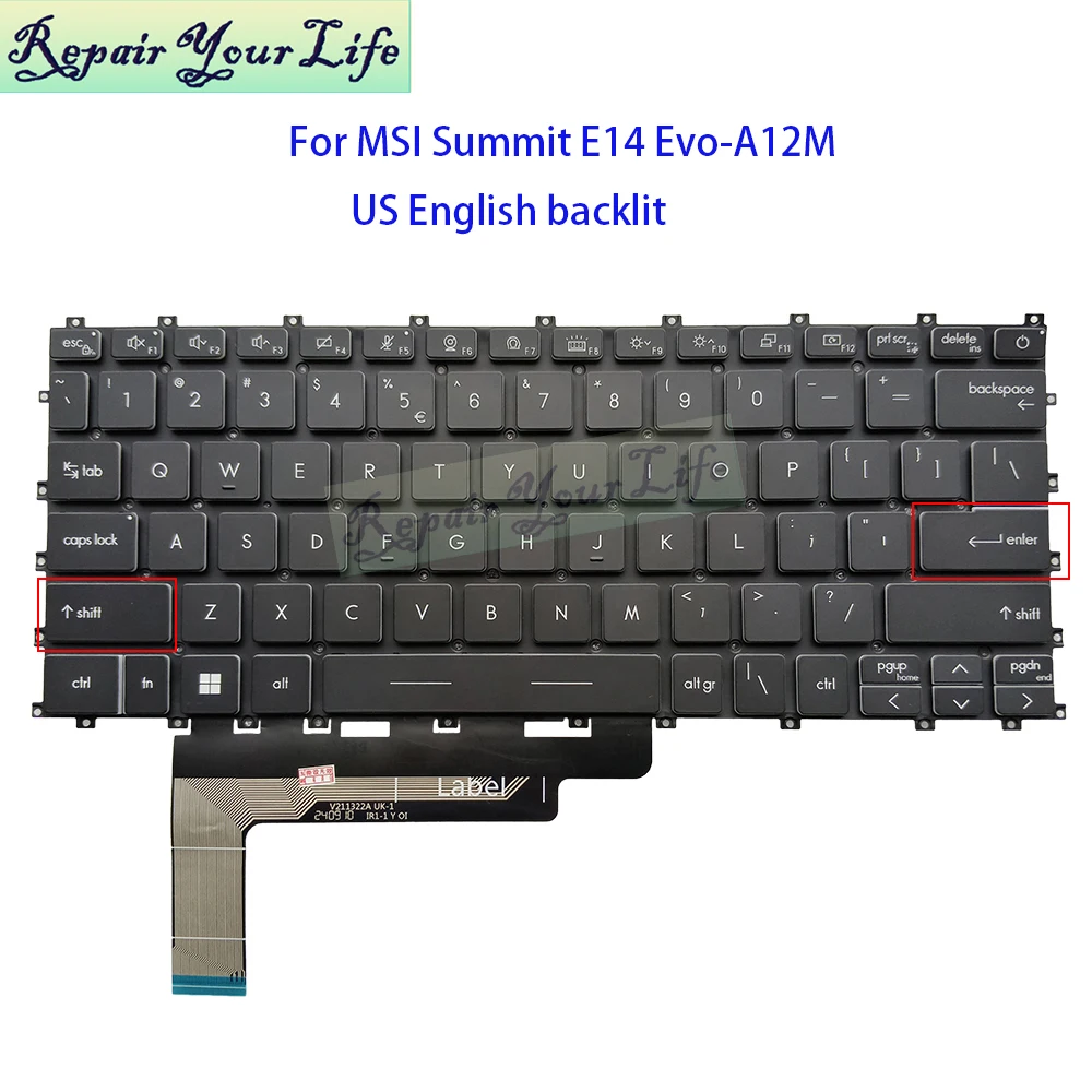 

US English Backlit Keyboard For MSI Summit E14 Flip Evo A12MT (MS-14F1) Evo-A12M V211322A Notebook Backlight Keyboards PC Parts