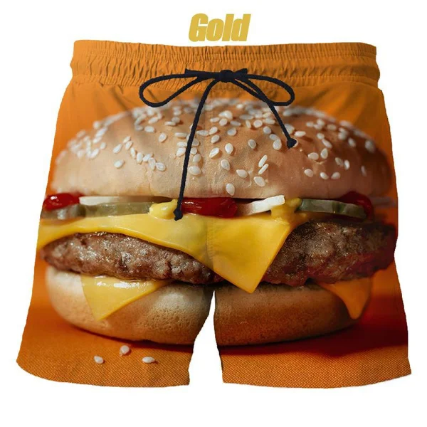 

Unisex Casual Hamburger 3d Print Shorts Fun Food Casual Shorts Summer Beach Shorts