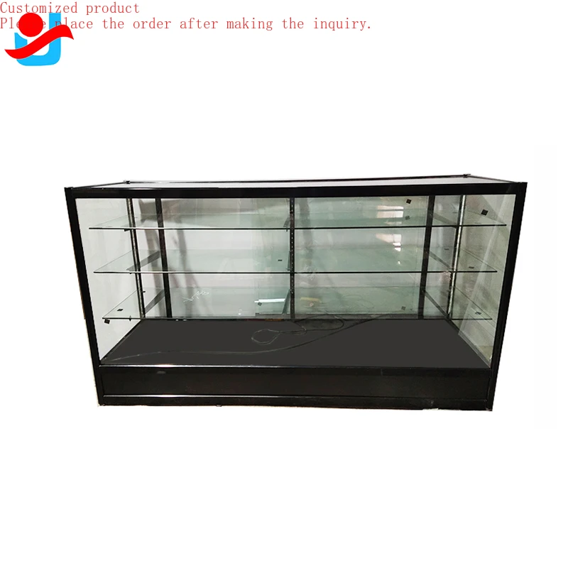 

Custom.Full Vision Short Glass showcase Smoke Shop Display Exhibition Cabinet Jewelry Display Showcases With Base and Light