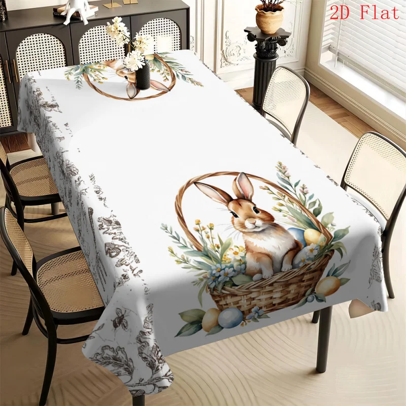 1pc 2D Flat Banner Spring Lovely Rabbit Print Tablecloth Camping Pattern Craft Suitable for Picnics, Holiday Dining, And Parties