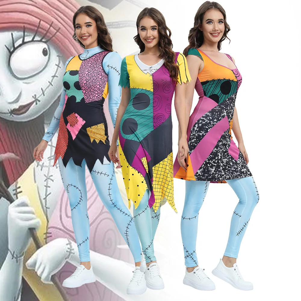 Halloween Sally Suit Costume Cosplay Anime Movie Body Spandex Tuta Festa Carnevale Leggings Giorno dei Morti Zentai Set