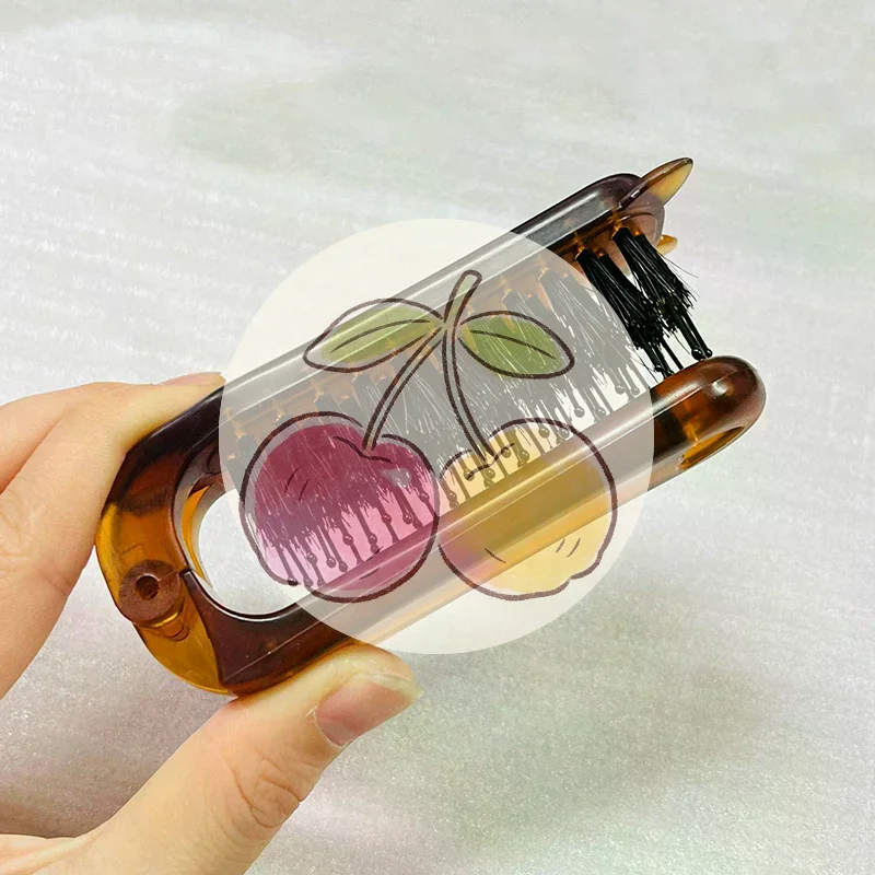 

# Двусторонняя щетка для волос с кабаньей щетиной и ручкой в виде кошачьих ушек | Складная янтарная расческа | Портативный массажер для кожи головы, стильный инструмент для укладки волос, милый подарок для женщин, новинка