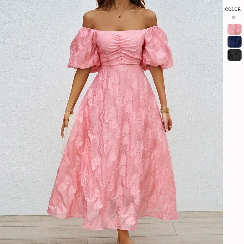 

2025 Women's Summer New French Style Puffy Skirt Puff Sleeve Waist Temperament Dress Long Dresses for Women