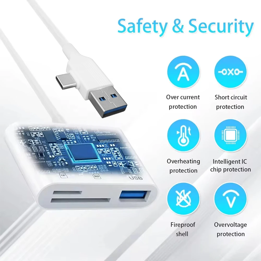 아이폰 16/15, PC 노트북 삼성 샤오미용 3-in-1 OTG 카드 리더 USB A/C - SD/TF/USB 어댑터, 고속 데이터 전송