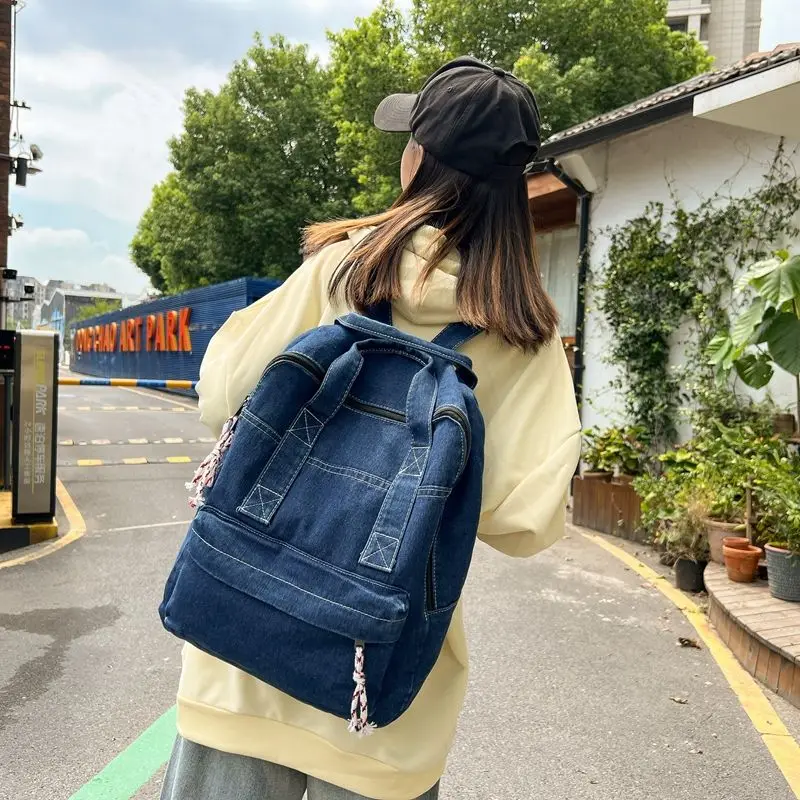 Miyagawa Backpack for Female Students Instagram Causal Large Capacity Denim Canvas Retro Travel School Backpacks Bag