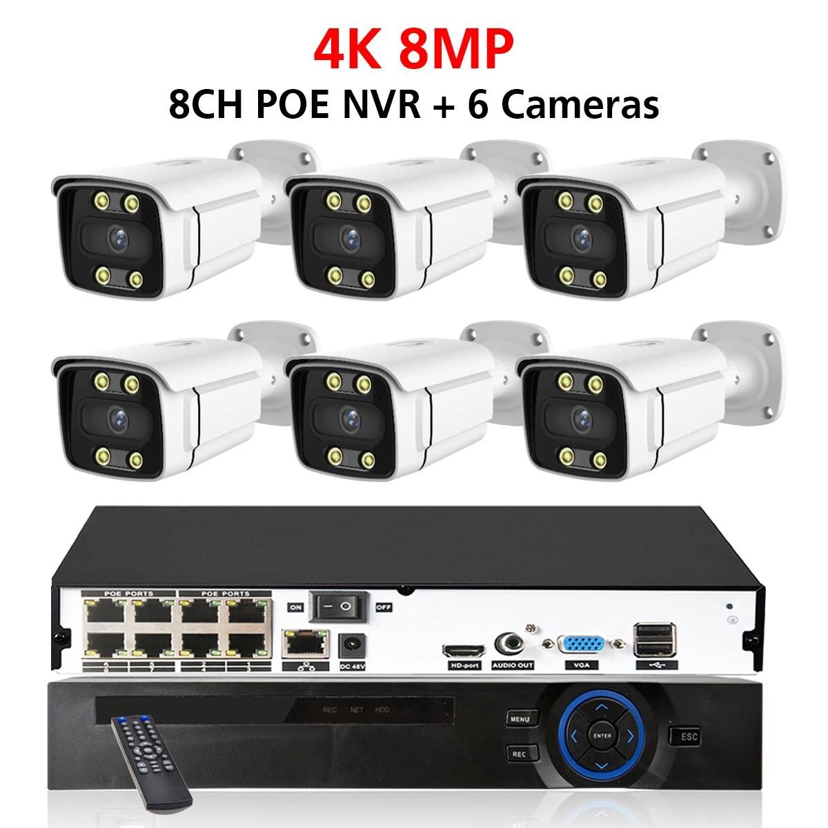 8CH 4K Security Camera System NVR 8MP Face Detect Color Night