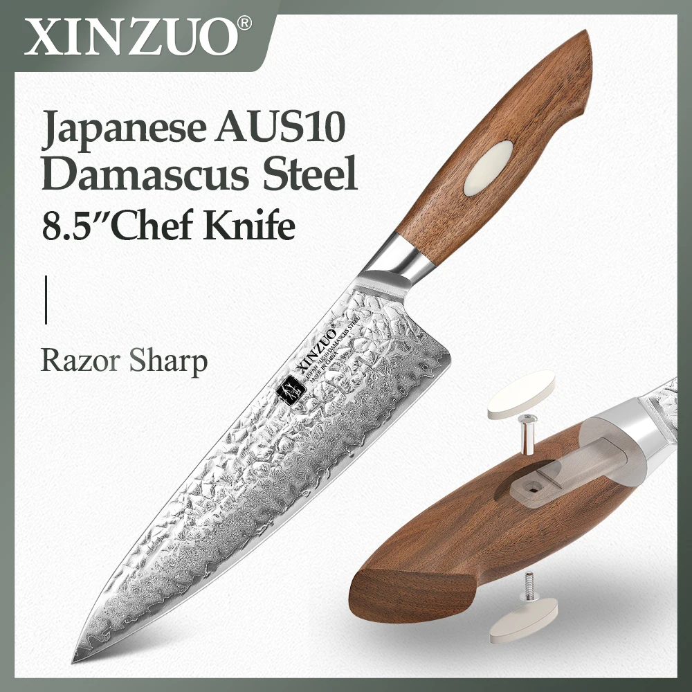 

XINZUO 8.5" Chef Knife Japanese Damascus Steel 60±2HRC Multi-purpose Professional Chef's Knife Fruit Knife Vegetable Knife