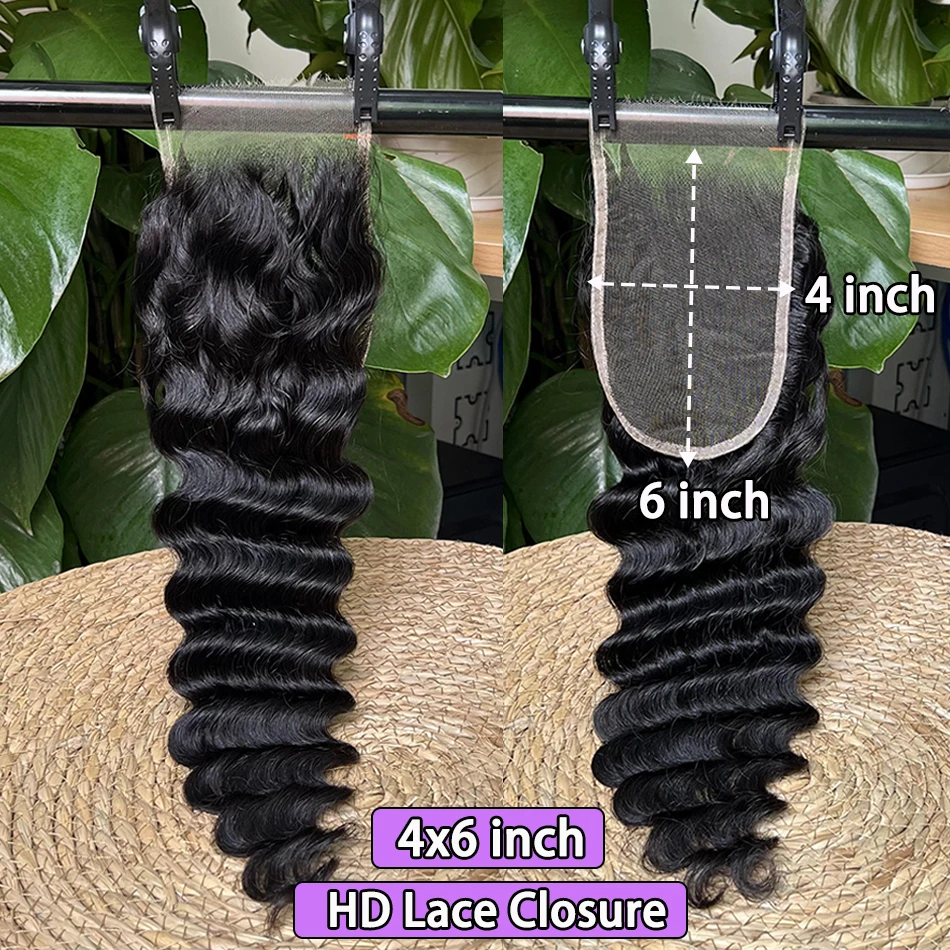 

Глубокая волна 4x6 Невидимая HD кружевная застежка Человеческие волосы Предварительно выщипанные отбеленные узлы Кружева Натуральный черный цвет 100% необработанные человеческие волосы