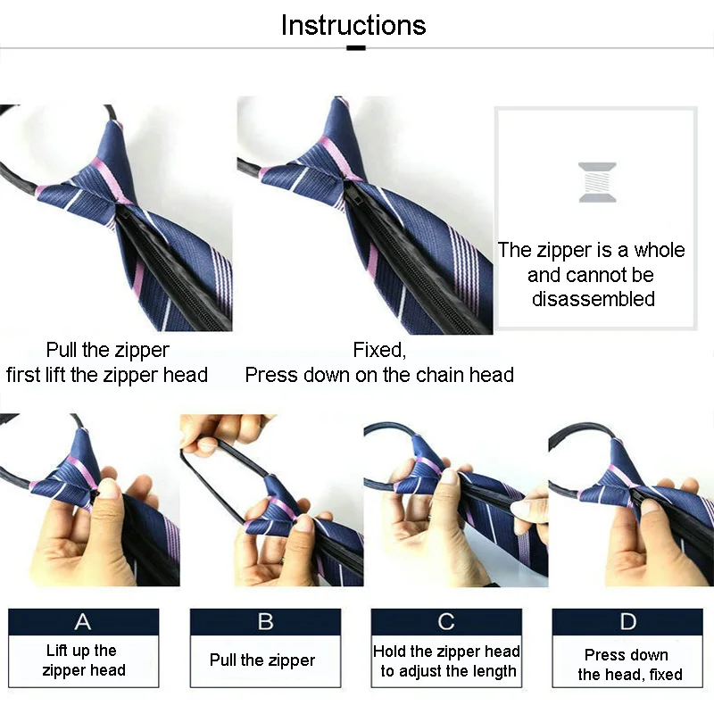 Super Slim Black Satin Zipper Tie for Men