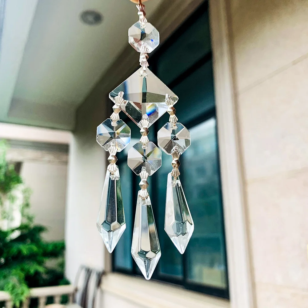 

130MM Handmade Clear Octagonal Bead Arrowhead Crystal Pendant Hanging Glass Prism Suncatcher Supplies Chandelier Garland Curtain