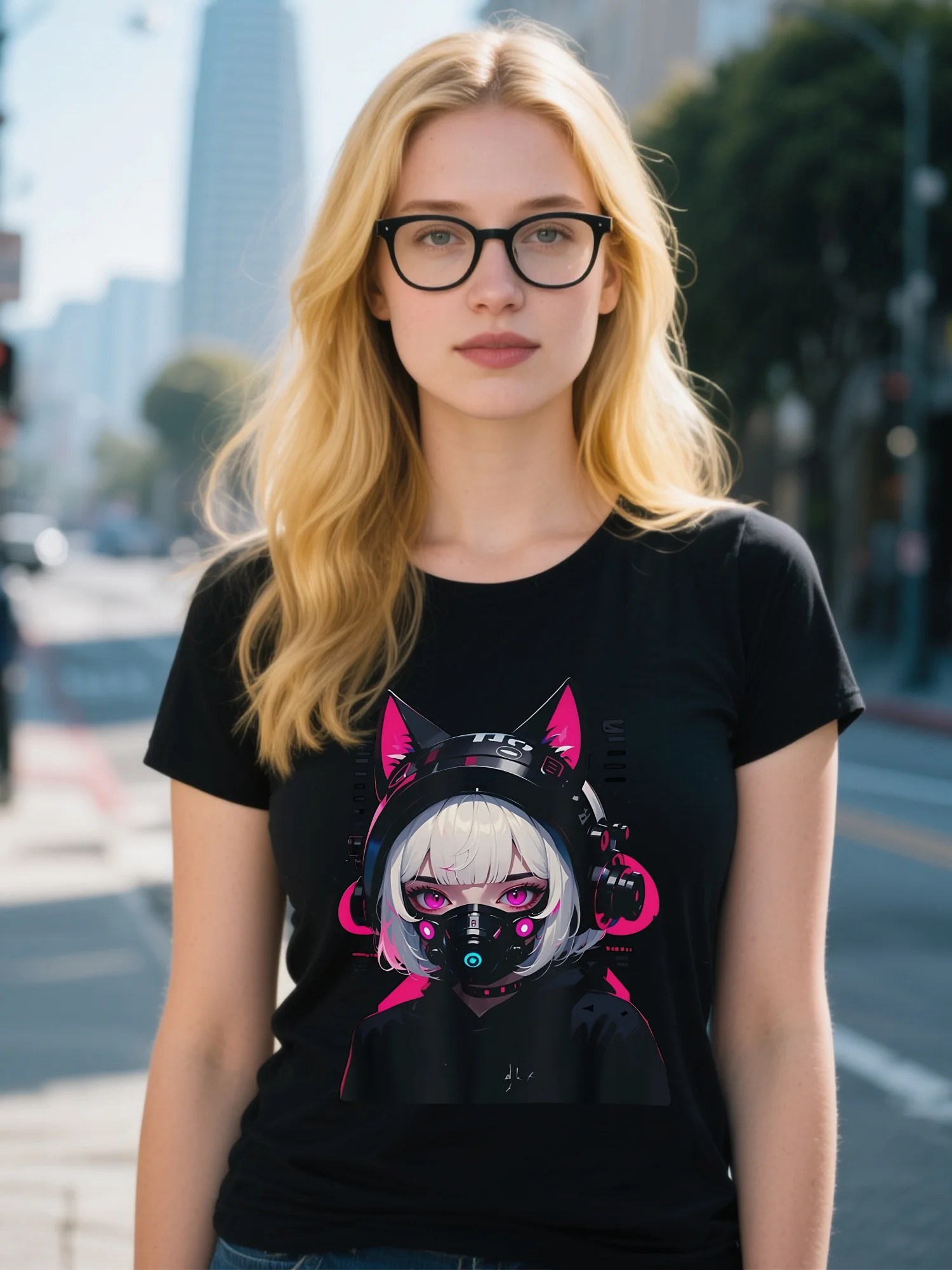 T-shirt da donna in cotone organico - Design floreale vintage Black High Street, stile urbano retrò, tessuto traspirante