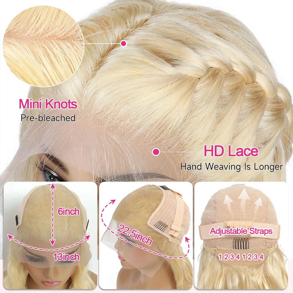 250 الكثافة 613 شقراء الجسم موجة 13x6 HD الدانتيل أمامي 100% خصلات الشعر المستعار الإنسان العسل الملونة الدانتيل إغلاق شعر مستعار أمامي للنساء السود #6