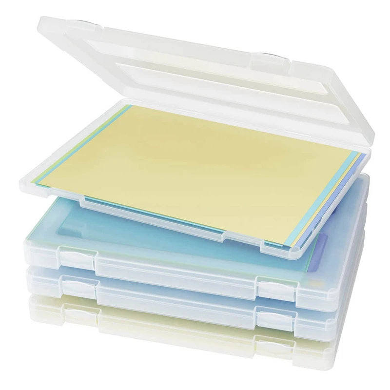 4 Pack A4 File Portable Project Case Plastic File Storage Box For 8.5X11in Letter Paper, Scrapbook Documents Magazines Holder