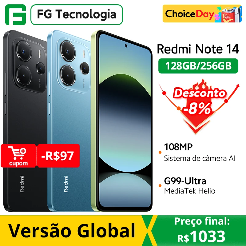 Versão global xiaomi redmi note 14 smartphone helio G99-Ultra 108mp câmera ai 6.67