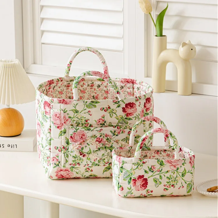

1pc Country Style Handbag Storage Bag Home Organizer Basket Desk foldable Storage Bags for Cosmetics Pastoral Style