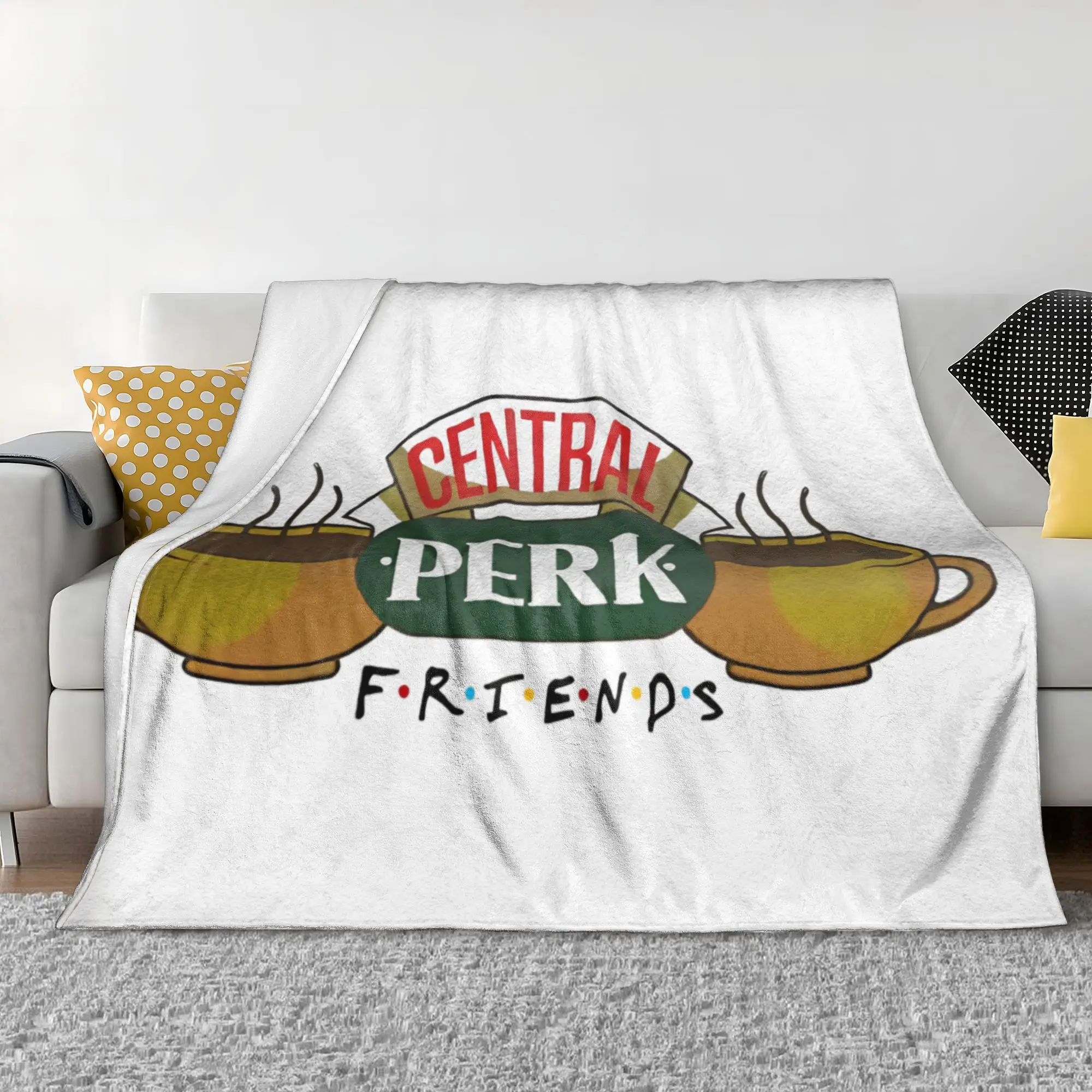 Central Perk Friends TV Show Blanket Coral Fleece Plush Spring Autumn Cartoon Logo Breathable Lightweight Throw Blankets Quilt