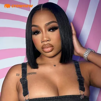 شعر مستعار بوب بدانتيل مستقيم أمامي ، شعر مستعار بشري ، HD ، 13x4 ، جاهز للارتداء