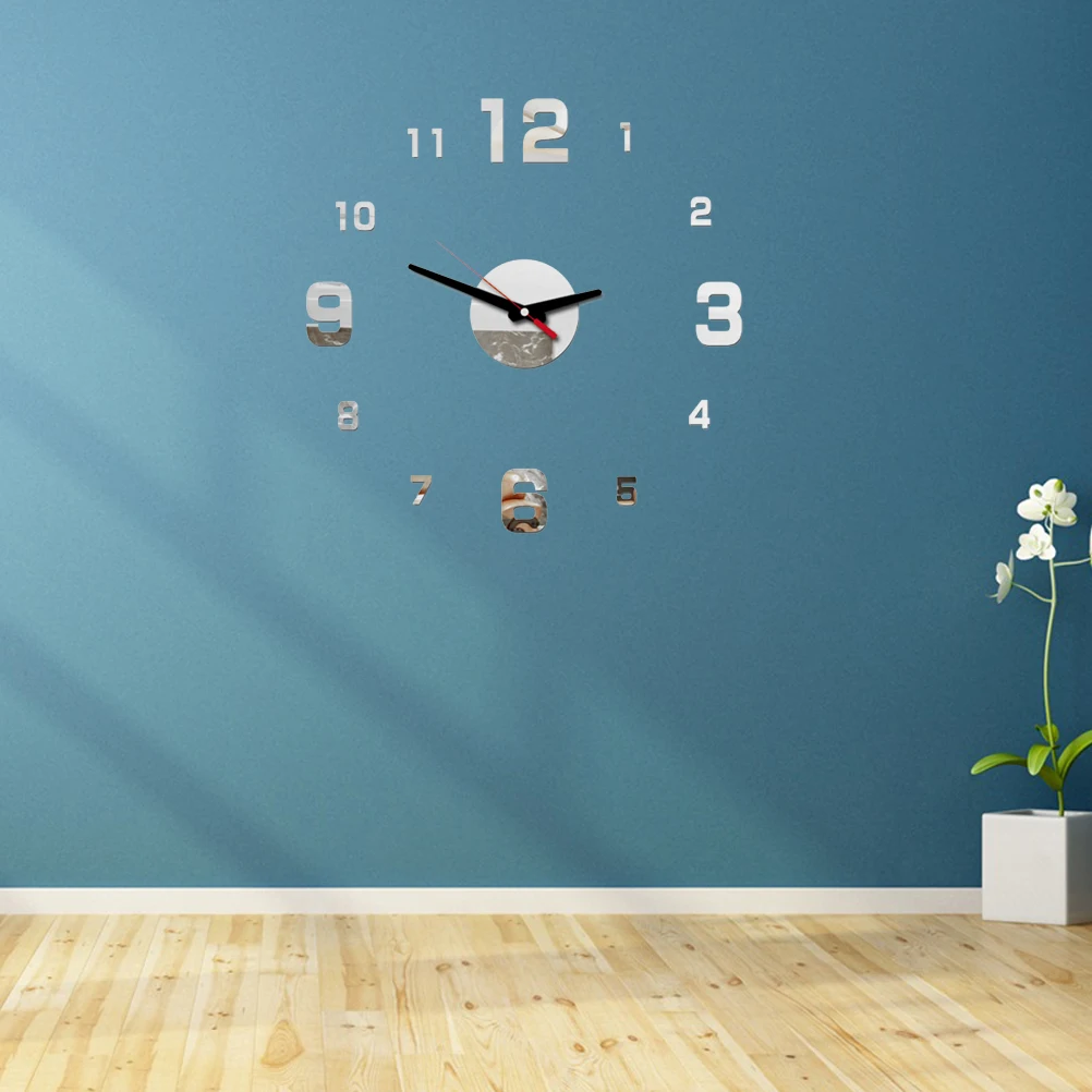 

Large Frameless Acrylic Wall Clock Self Adhesive Silent Water Resistant 3D Decorative Office Bathroom