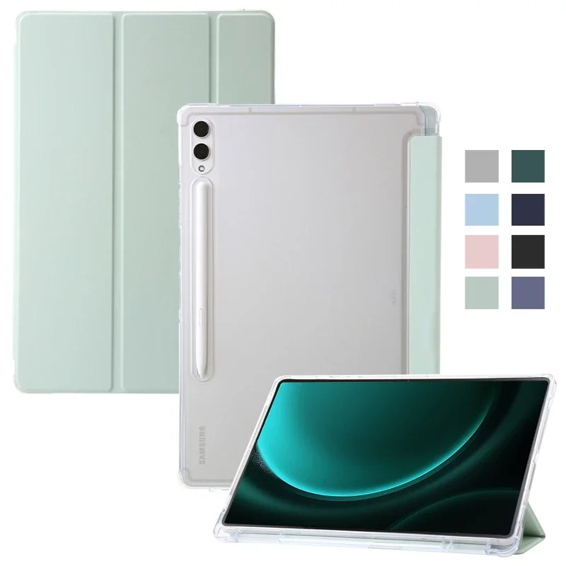 Gefenis For Samsung Tab S9 FE Case With Pen Holder Trifold Leather Acrylic Clear Back Hard Cover For Galaxy Tab S9 Fe S10 Fe Cas