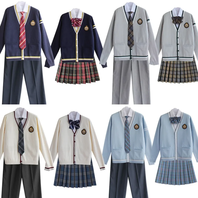 

British Style Knitted School Uniform Set Student Outfit DK Class Uniform Couple Match Parent-Child Match Group Match