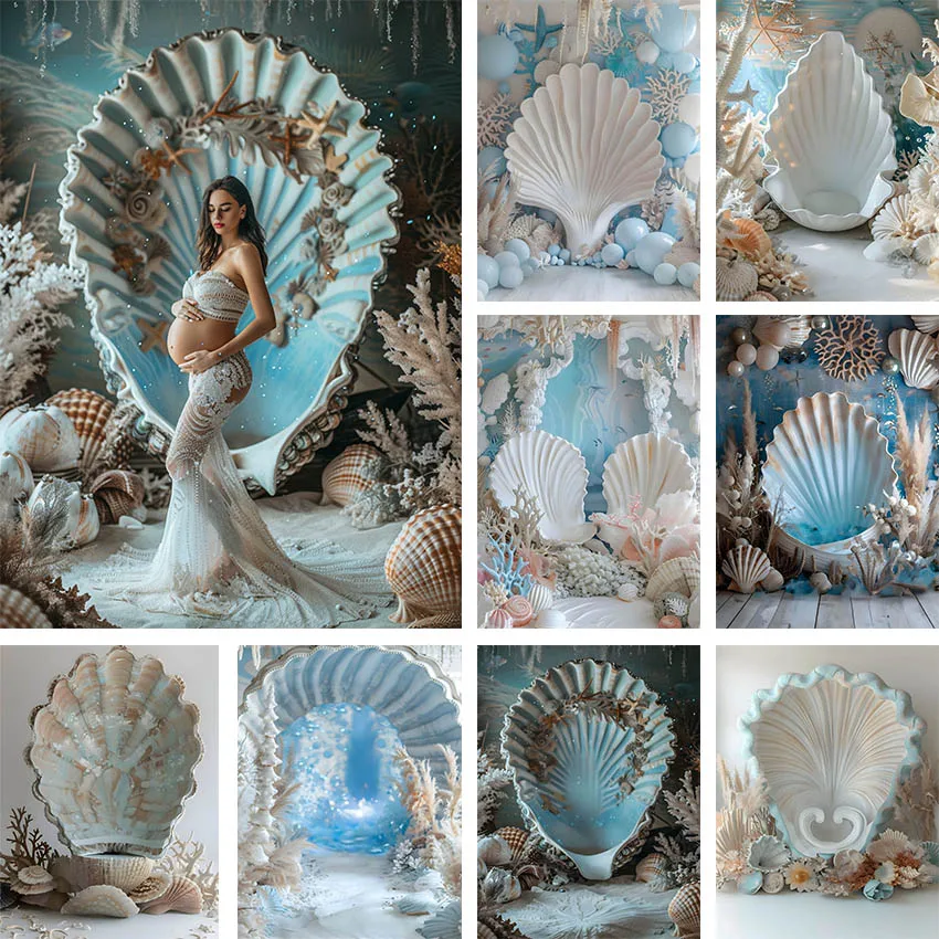 

Mehofond Photography Background Blue Ocean Mermaid Shell Adult Birthday Wedding Maternity Portrait Decor Backdrop Photo Studio