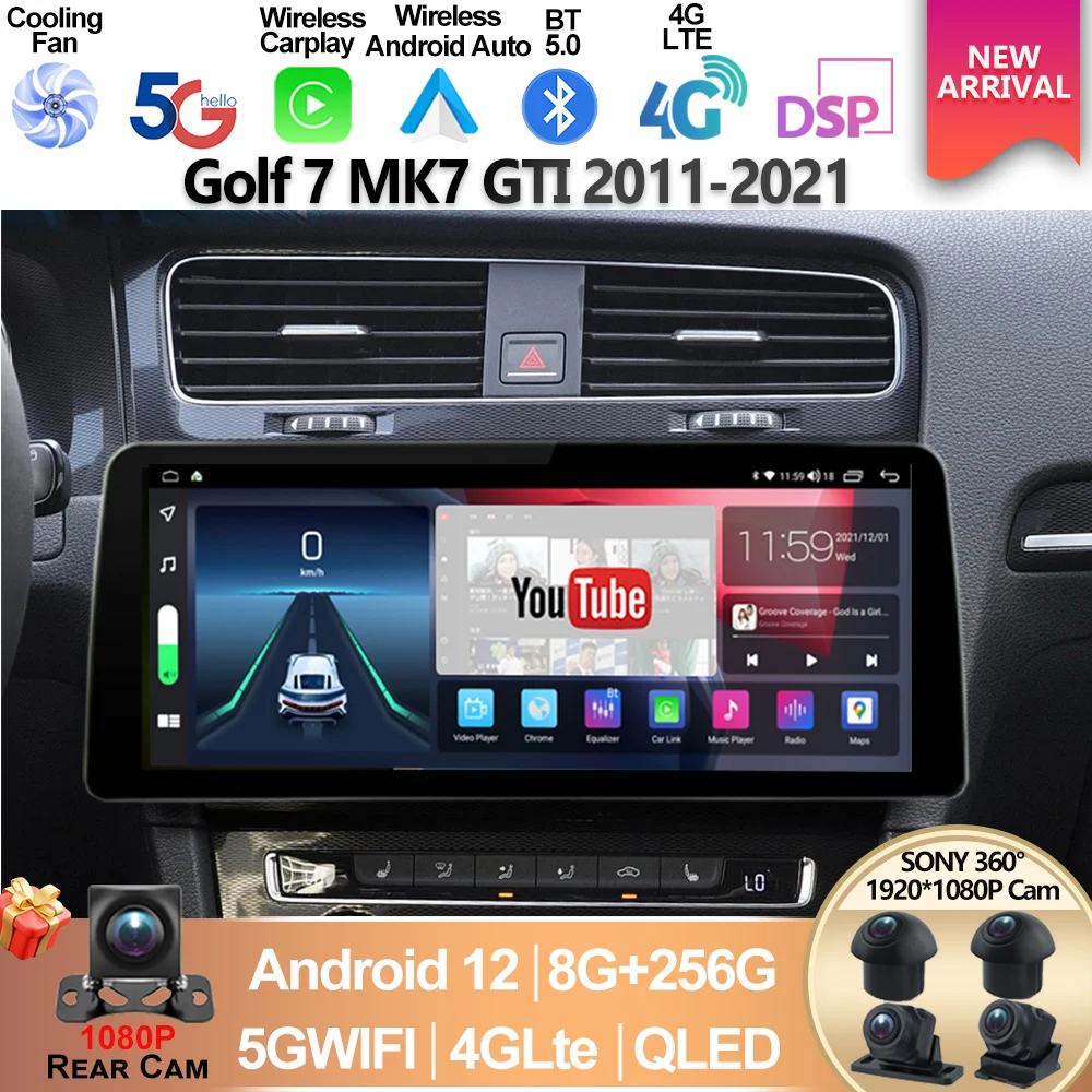 

For VW Golf 7 MK7 GTI 2011 - 2021 layar 12.3 inci Radio Video mobil Android 13, untuk Stereo GPS Multimedia Carplay Unit utama