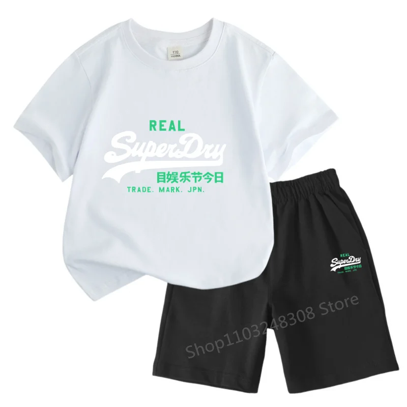 Cotton Sets Colorful Words Superdry 2d Printing Children Snug O-Neck Top Tees T-Shirt Summer Mother's Kids Suit Girls Clothes