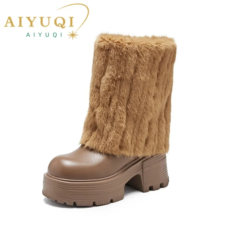 

AIYUQI Women's High Heel Boots 2025 New Wool Platform Women's Middle Boots Genuine Leather Fashion Rider Boots Ladies