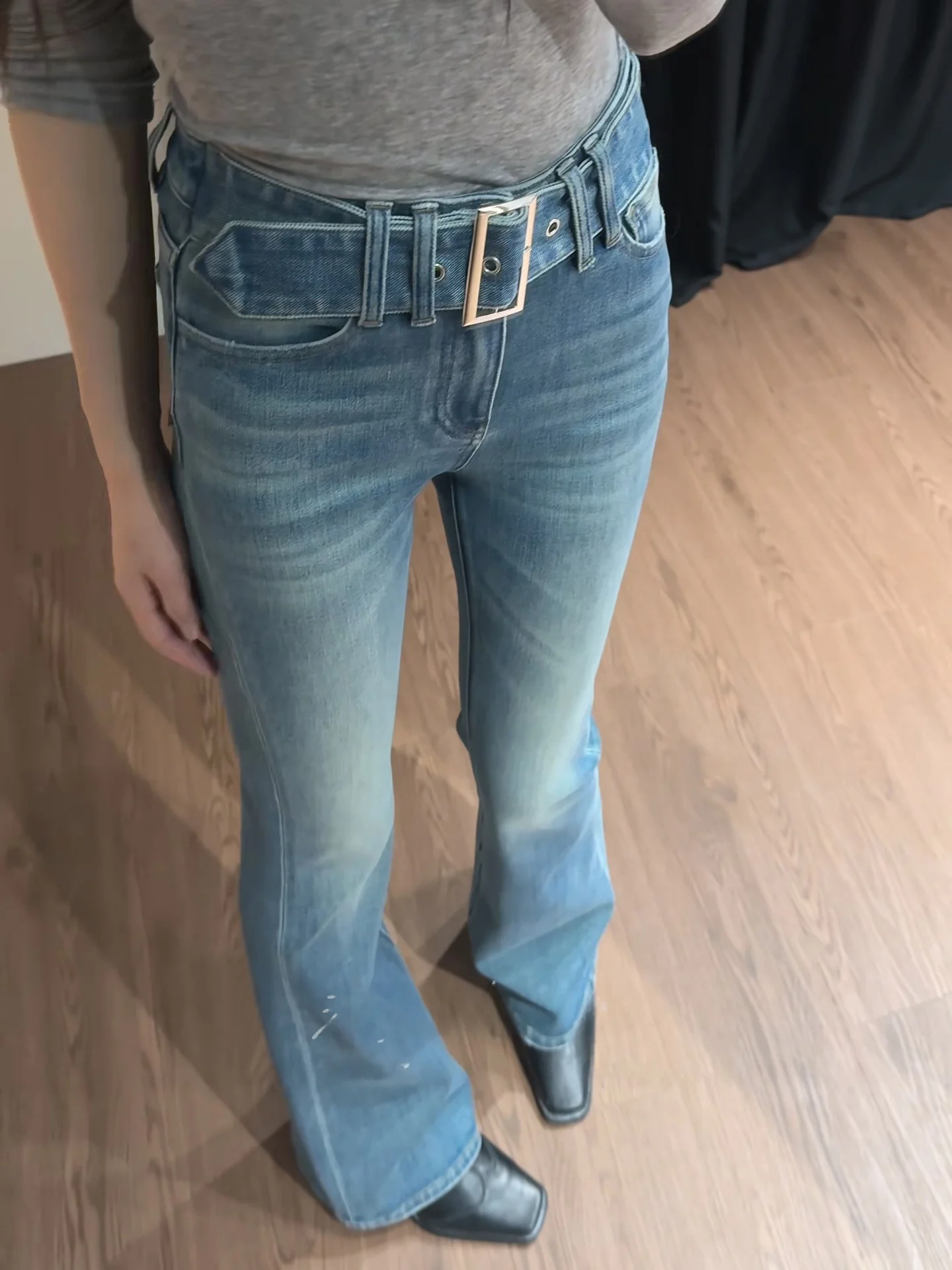 

Ретро джинсы-клеш с высокой талией для женщин, удлиняющие ноги, с эффектом стройности, длина в пол, весна-лето, новинка