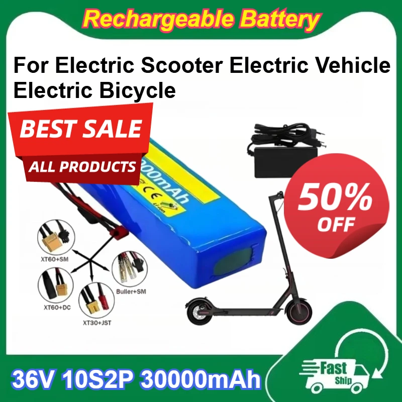 

18650 36V 10S2P 30000mAh Large Capacity Rechargeable Li-ion Battery Pack for Electric Scooter Electric Vehicle Electric Bicycle