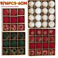 9/16pcs 6cm Christmas Ball for Tree Flocking Christmas Spheres Pendant Christmas Party New Year Decoration Supplies 2024
