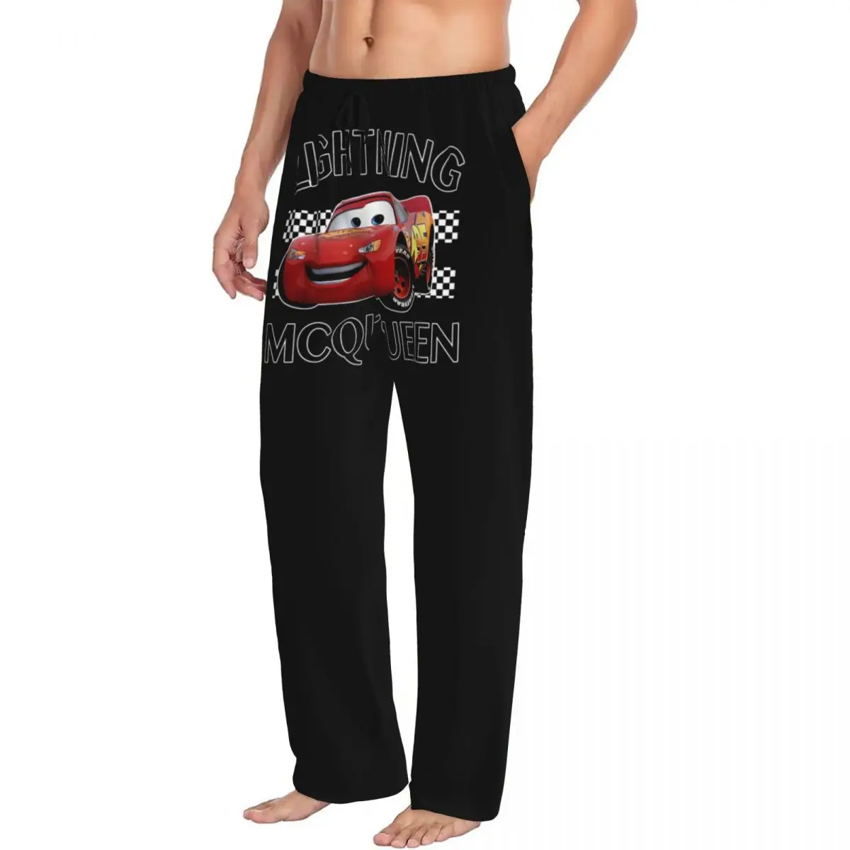 Pantalones de pijama Lightning McQueen personalizados para hombre, pantalones de dormir con estampado de coches de dibujos animados, ropa de dormir con bolsillos