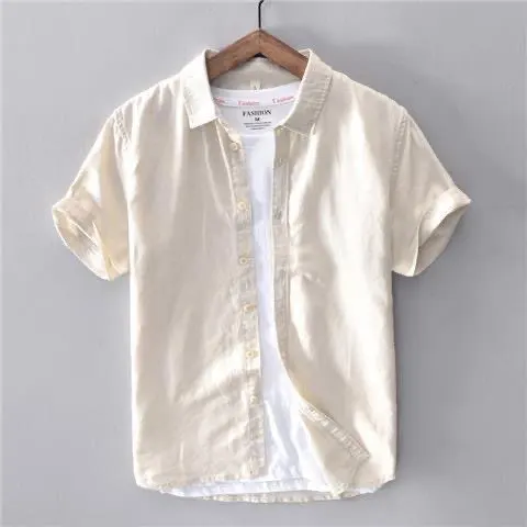 Europe and America Breathable Casual Linen Shirt Men's Short Sleeve Loose Summer Thin Lapel Single-breasted Cotton Linen Shirt