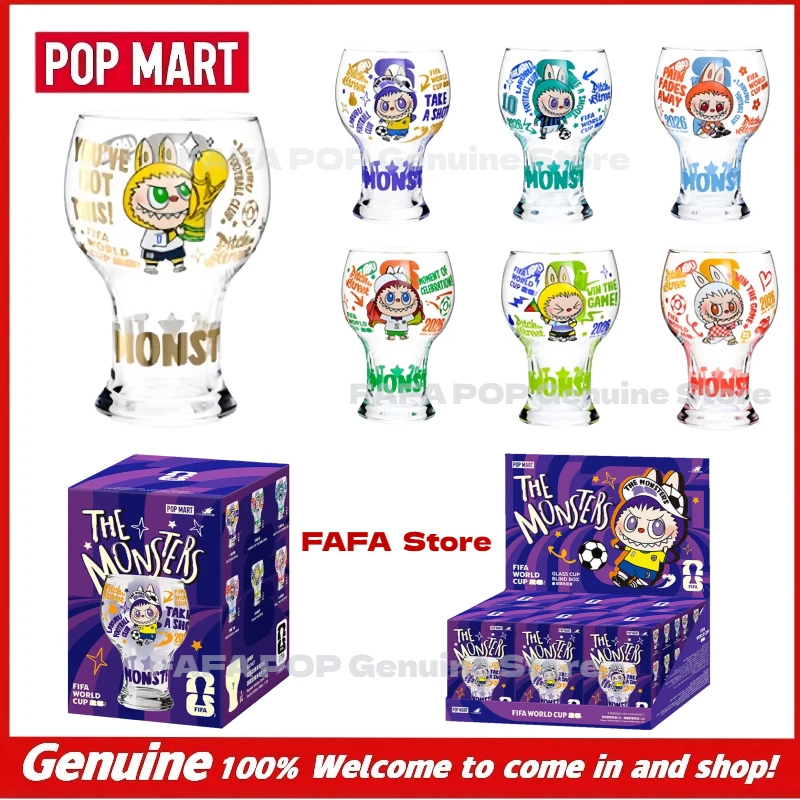 

New Genuine POPMART The Monsters X Fifa Series Glass Cup Blind Box Cute Labubu Football Decorations Gift For Collectible Fans