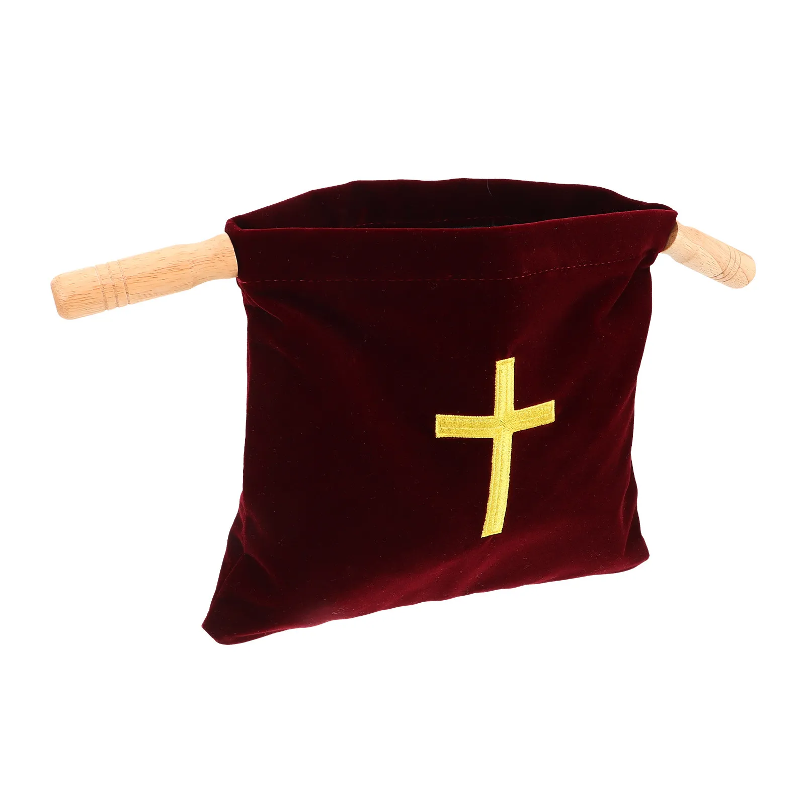 

Church Tithe Offering Bag with Exquisite Cross Embroidery Fabric Wooden Build Generous Size for Communion Services Altar