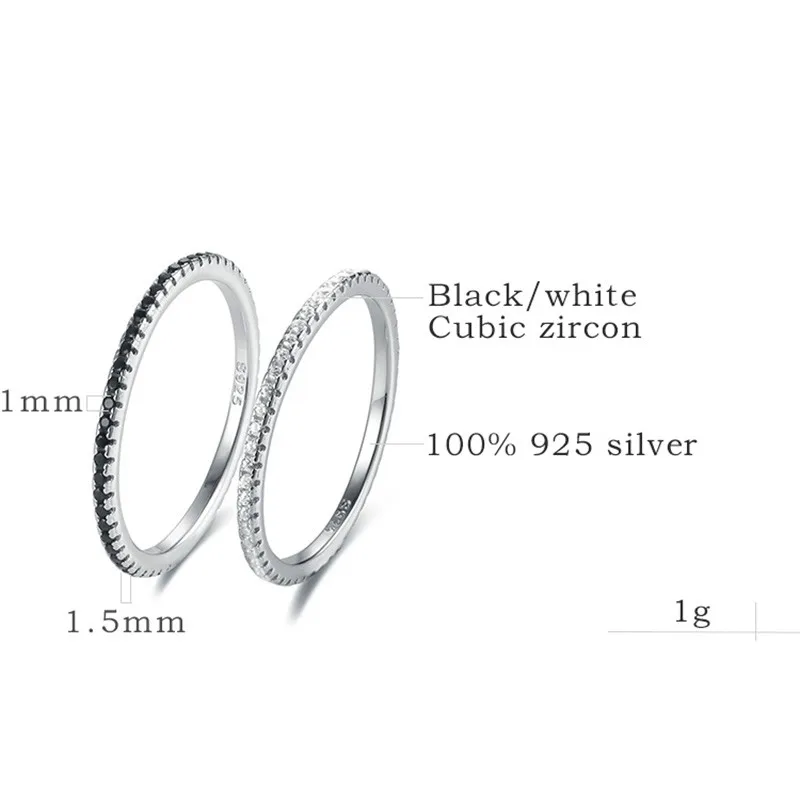 Anillos de plata de ley 925 para mujer, joyería de circón brillante, anillos emparejados en blanco y negro, bandas sólidas, minimalismo fino, Monaco